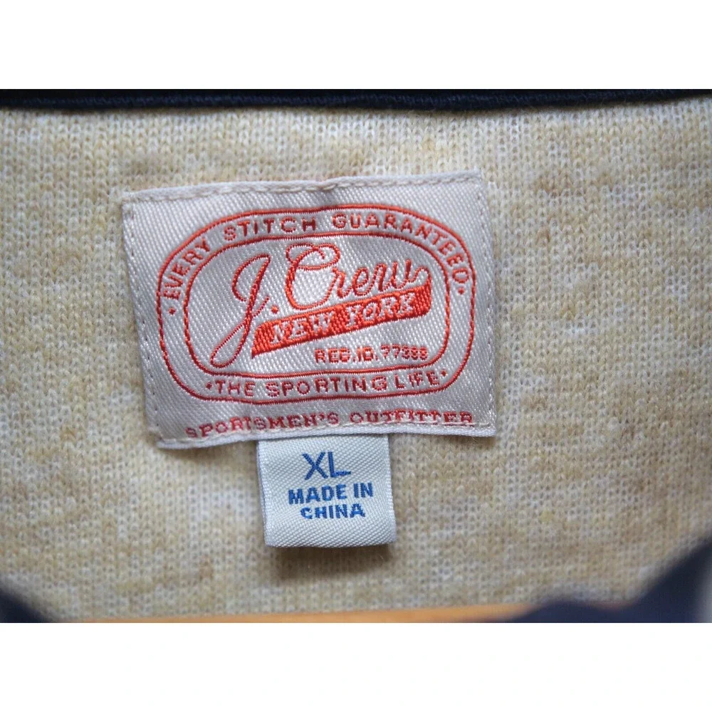 J. Crew Authentic Fleece Jacket Mens‎ Size XL Beige/Navy Sherpa 1/4 Snap